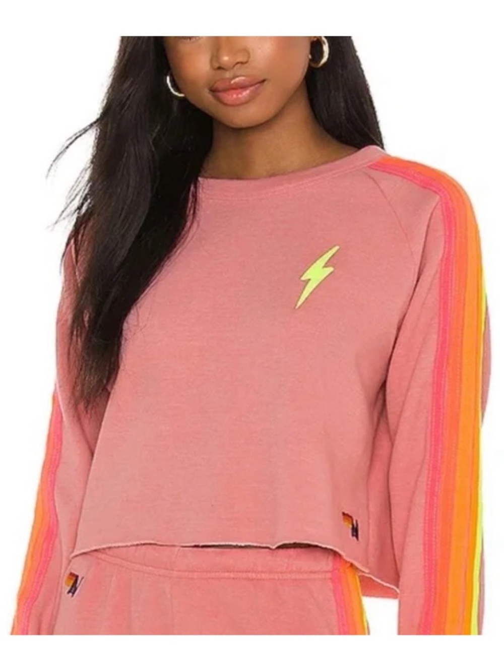 Aviator Nation Bolt Striped Pink Cropped Sweatshirt